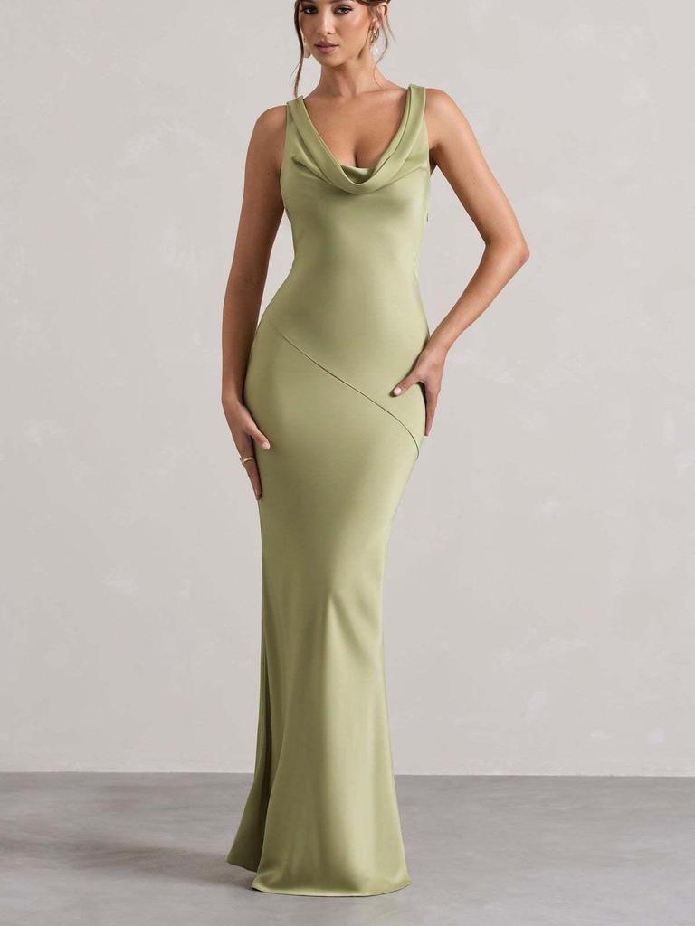 Robe Longue Elegante Satinée Coupe Ajustée Sirène Dos Nu 2025