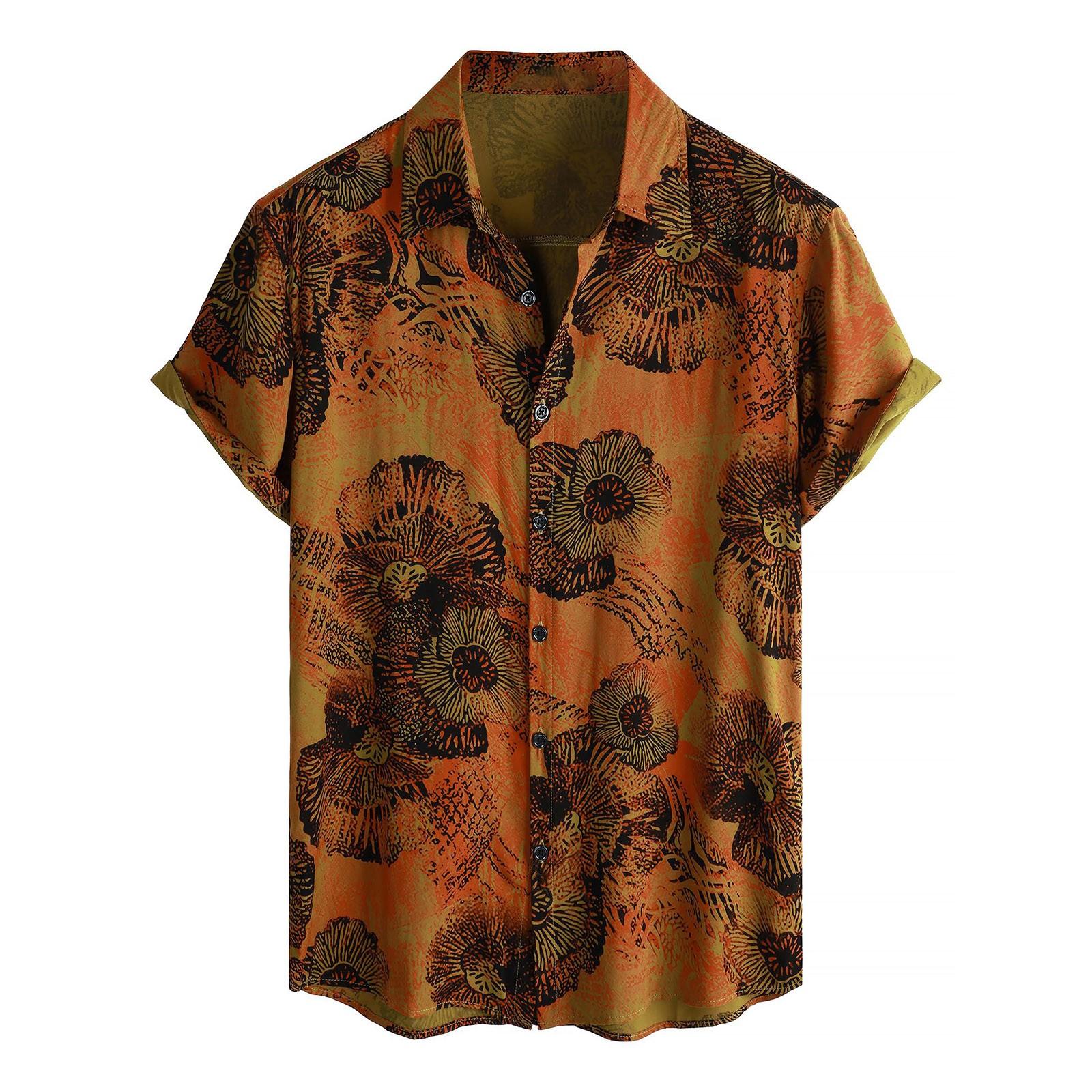 

Чоловіча сорочка з коротким рукавом, Повсякденна модна принтована сорочка на ґудзиках, Кардиган з нагрудною кишенею L помаранчевий