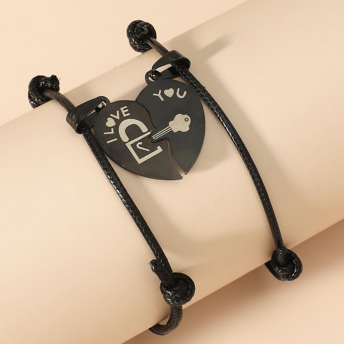 European  American Fashion Stainless Steel Heart Leather Bracelet