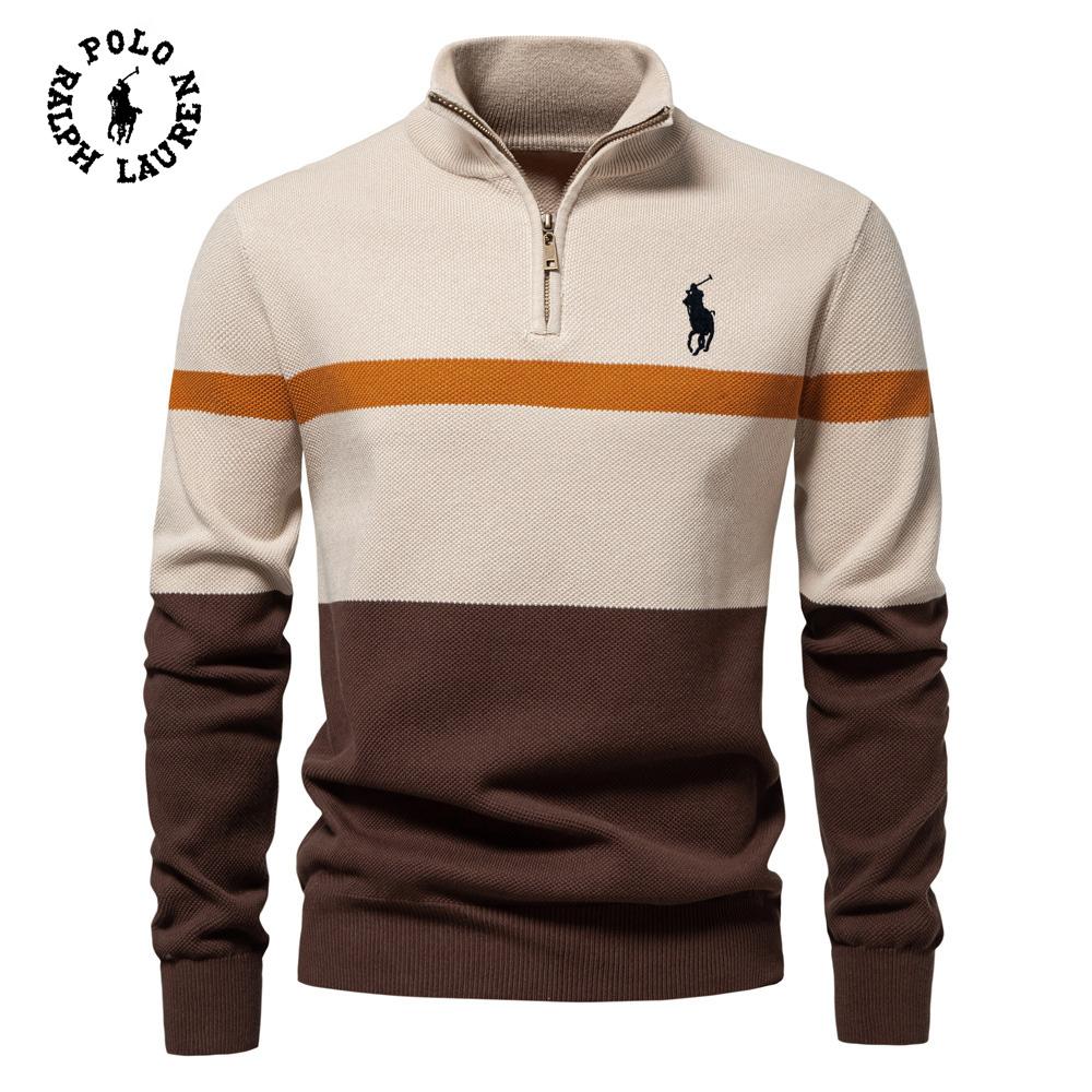 Polo Ralph Lauren Gestickter Neuer Großer Stehkragen Damenpullover Halber Reißverschluss Color Block Gestrickter Pullover