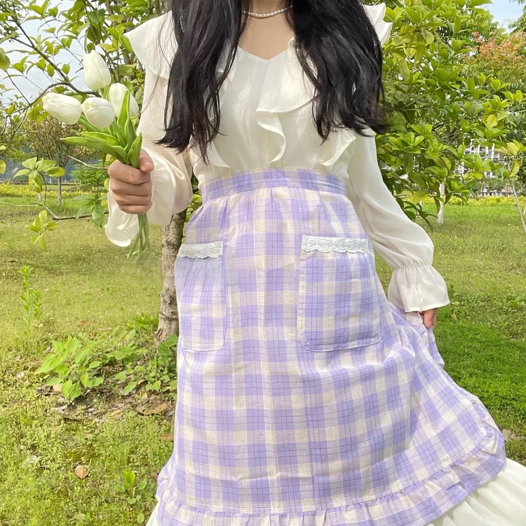 Classic American Style Sleeveless Kitchen Apron With Fish Tail Gingham Design For Beauty Salon And Cafe Use