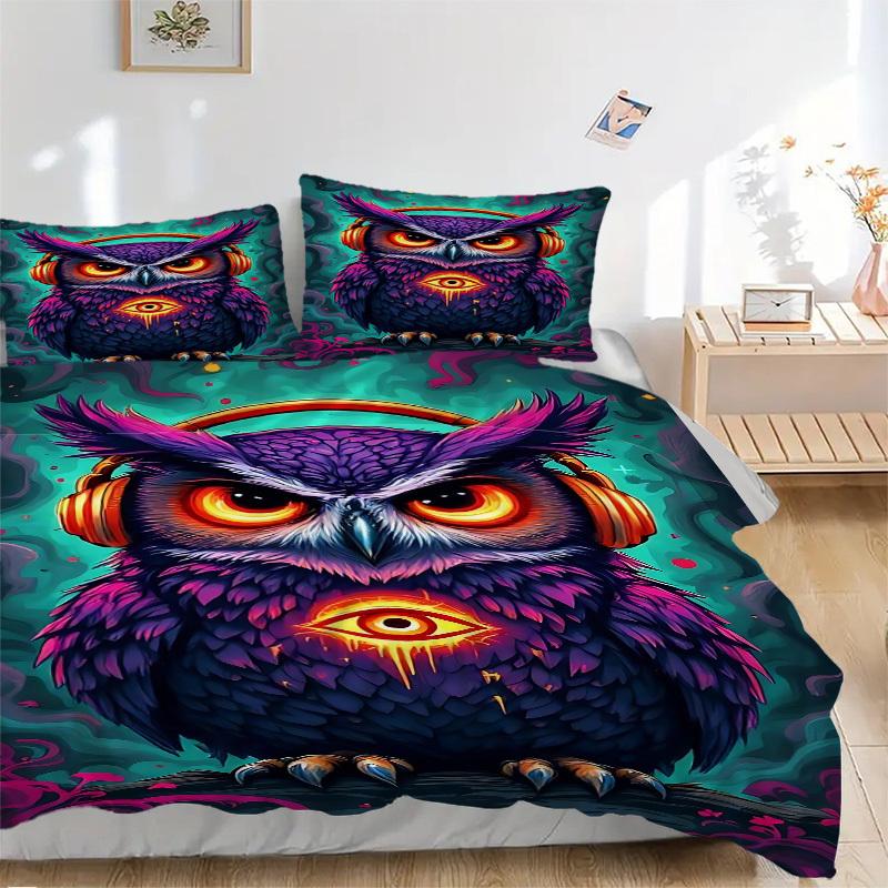3pc Owl Cover Set - 1 Quilt Cover + 2 Pillowcases, All Seasons Bedroom Setting, Perfect for Home040