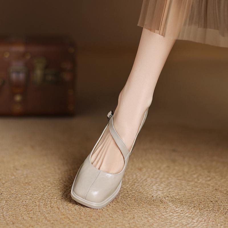 Krazing Pot Sheep Skin Spring Summer Size 41 Chunky Heels Women Square Toe Mary Janes