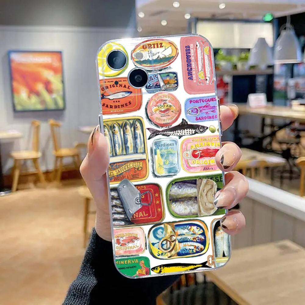

Sardines Canned Phone Case For iPhone 16,15,14,13,12,11 Pro,Max,Plus,X,XS,XR,SE,Mini Transparent Silicone Soft iPhone13PROMAX