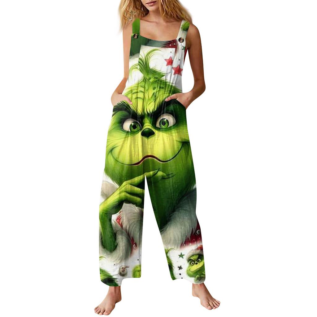 Dámská móda Vánoční potisk Ležérní Retro Bez rukávů Knoflíkový overal