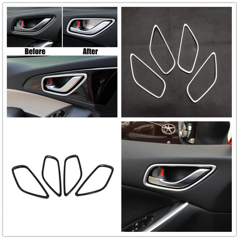 For Mazda 6 Atenza 2014 2015 2016 2017 Inner Door Handle Bowl Frame Cover Trim ABS Carbon Fiber Sticker Car Styling Accessories
