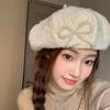 Y2K Lace Berets Cap Street Style Women Artist Hat Casual Pearls Bow Soft Hat Girls