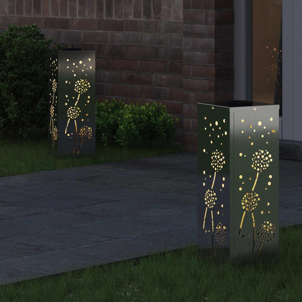 Solar LED Path Light 2 Pcs Silver Galvanized Steel