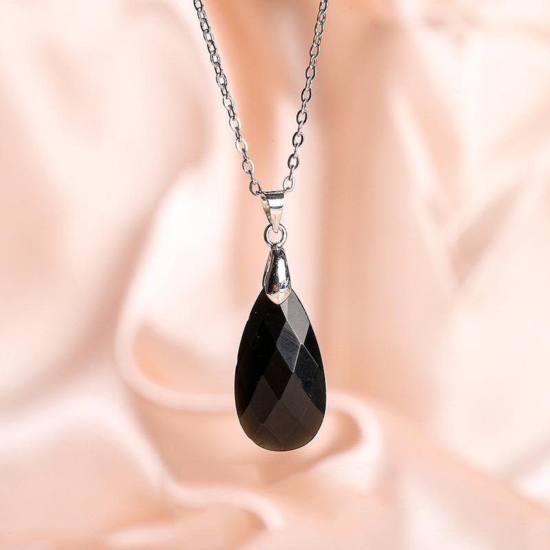 Water Drop Natural Stone Pendant Amethyst Pink Crystal Necklace for Women Jewelry Gift Natural Stone Cut face pendant Water drop