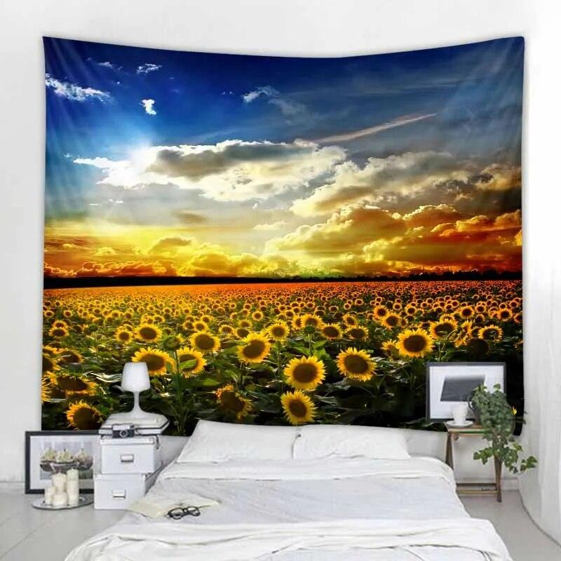 Naturlig väggtapet Mandala Trädgård Landskap Bohemisk rumsinredning Psykedelisk Tapiz Hippie Sovrum Tygmatta