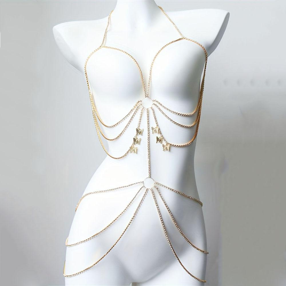 Full Diamond Geometric Butterfly Tassel Body Chain Ladies Diamond Chain Sexy Bikini Breast Chain Sexy Trend