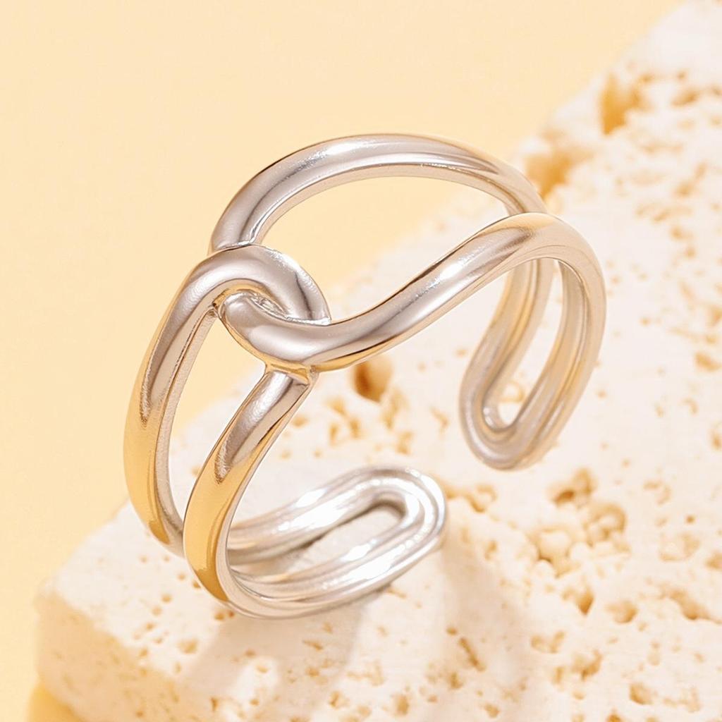 Versatile Simple Intersecting Lines Stainless Steel Ring with Oil Press Finish