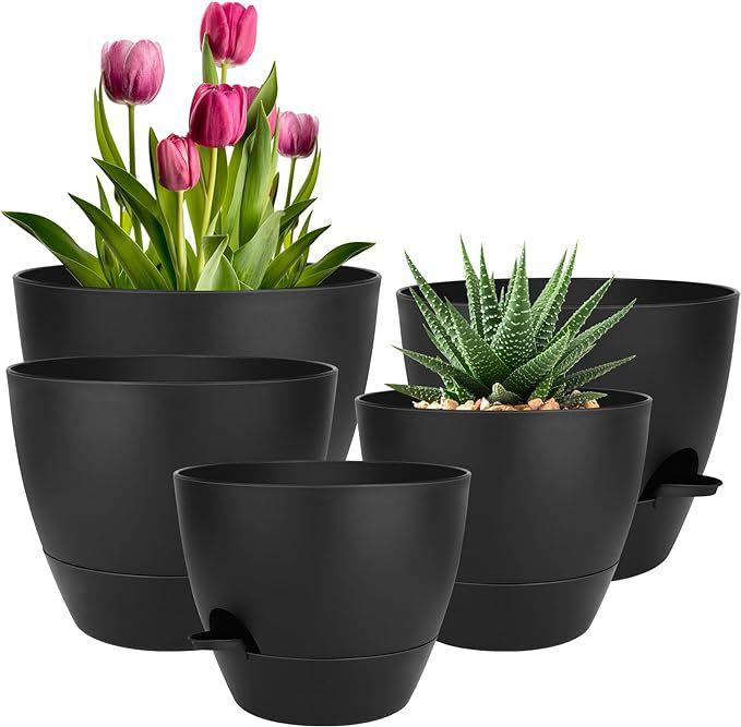 

5pcs/Set Self Watering Plant Pots with Drainage Holes Indoor/Outdoor Gargen Flowers Nursery Planting Pot SET 5pcs чорний