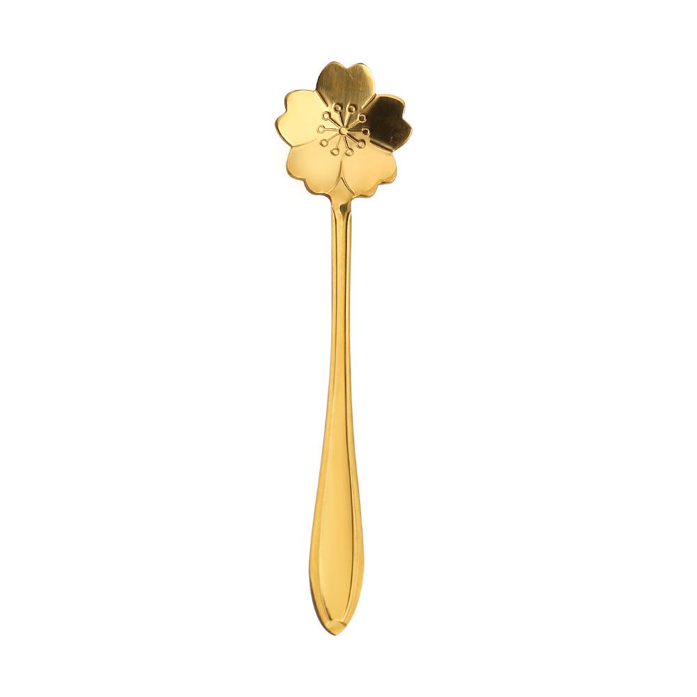 Gold Plated Christmas Flower Mixing Spoon - Japanese Stainless Steel Coffee Stirrer with Custom Logo Option.