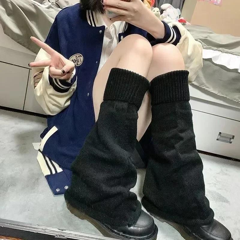 Trumpet Leg Warmers Cute Knitted Long Foot Cover Fashion Jk Lolita Socks Solid White Black Colors Kawaii Autumn Winter Legwarmer