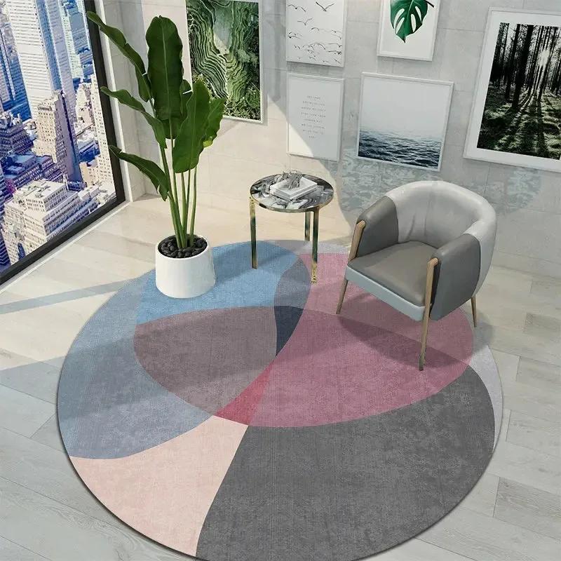 Modern Abstract Geometric Pattern Print Round Carpet Ins Style Rug for Living Room Sofa Coffee Table Decor Non-slip Floor Mat
