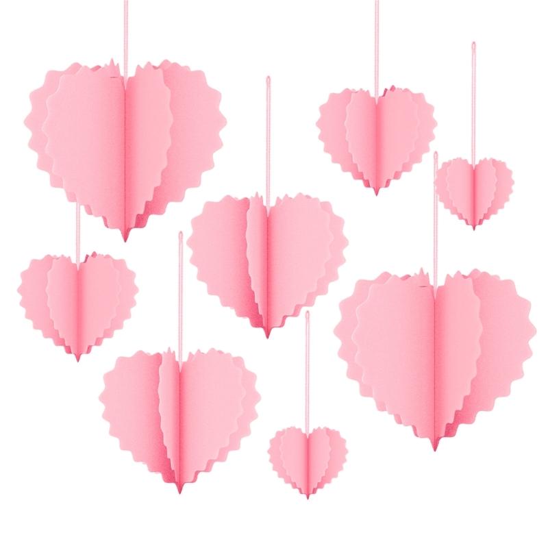 8Pcs Valentine's Day Heart Decoration Foldable Paper Heart Shape Ornament Easy Assembly for Wedding Party Decoration