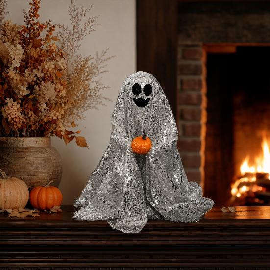 Dekoracja Duch na Halloween, Błyszcząca Figurka Ducha Zewnętrzna z Materiału z cekinami, Świecący Upiorny Duch na Imprezy Halloweenowe, Trawnik Zewnętrzny, Dekoracja Werandy