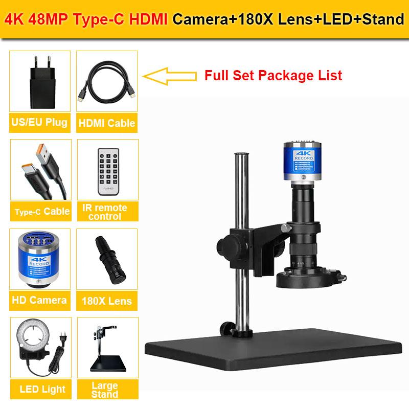 

Универсальный кронштейн 4K 48MP HD цифровой микроскоп для электроники 1080P Type-C HDMI камера 180X C-Moust зум-объектив металлическое большое основание US Plug