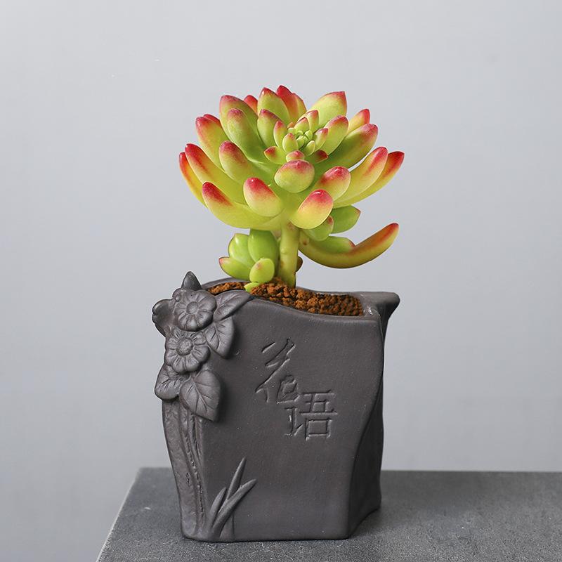 Creative And Personalized Purple Sand Flower Pot Ceramic Xiaolaozhuang Meat Meat Peach Egg Plant Bonsai Potted Plant Calamus Wenzhu Chinese Style