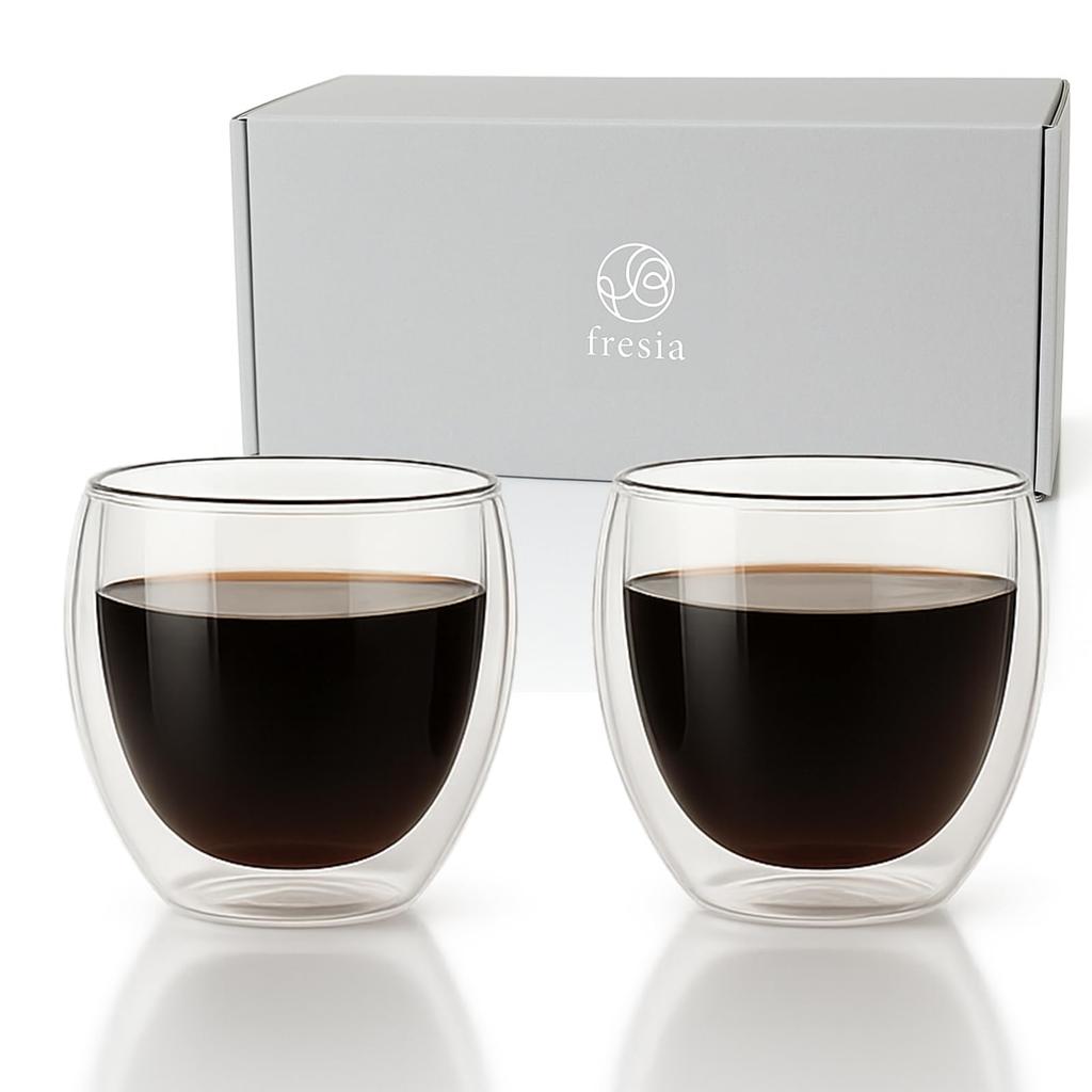 fresia Double-Walled Glasses, Tumbler, Mug, Coffee Cup, Heat-Resistant, Microwave-Safe, Mother's Day, Birthday, Wedding Gift for Women (Pair
