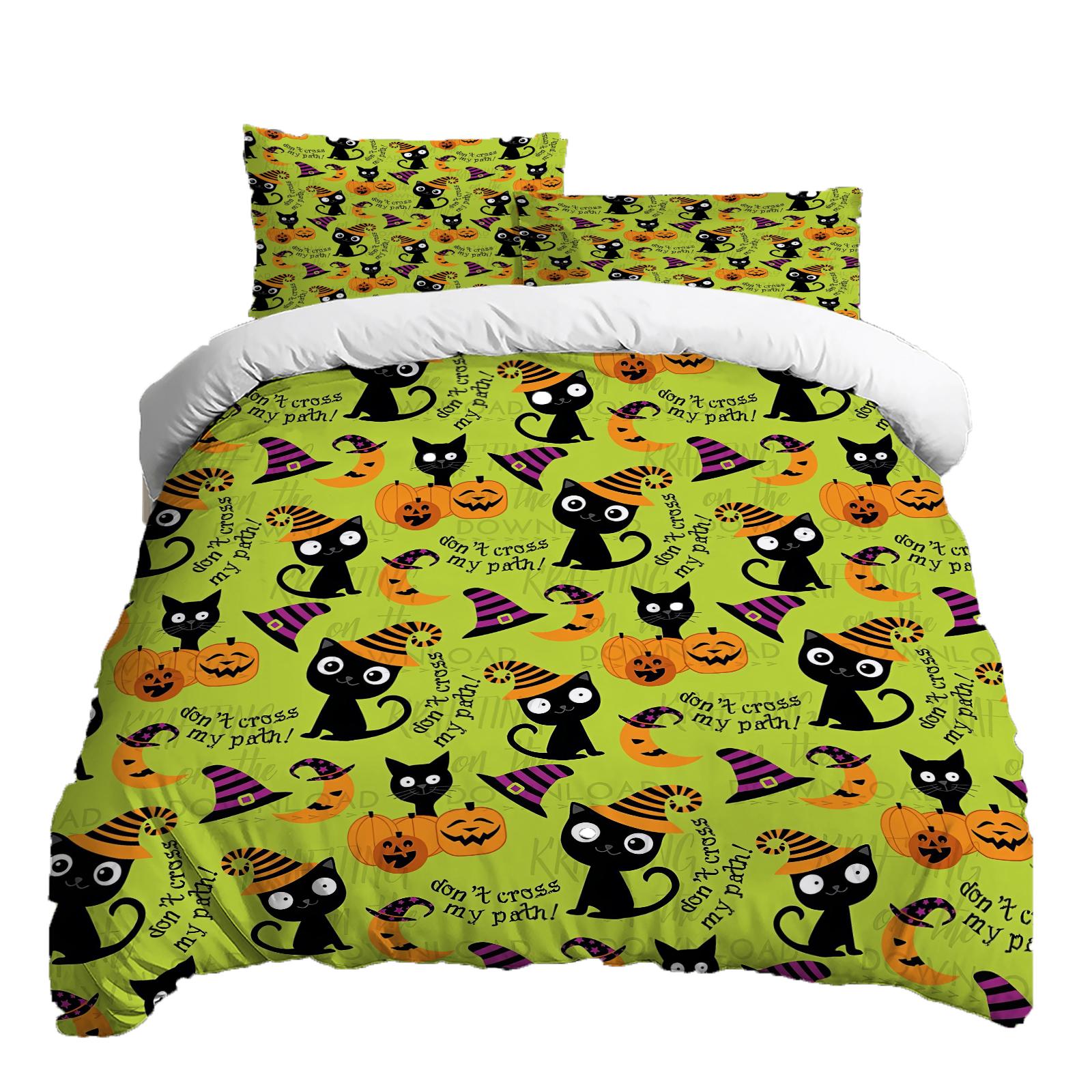 

Хэллоуин Комплект постельного белья из трех предметов Пододеяльник Наволочка Матовая ткань Утолщенный XS зелёный