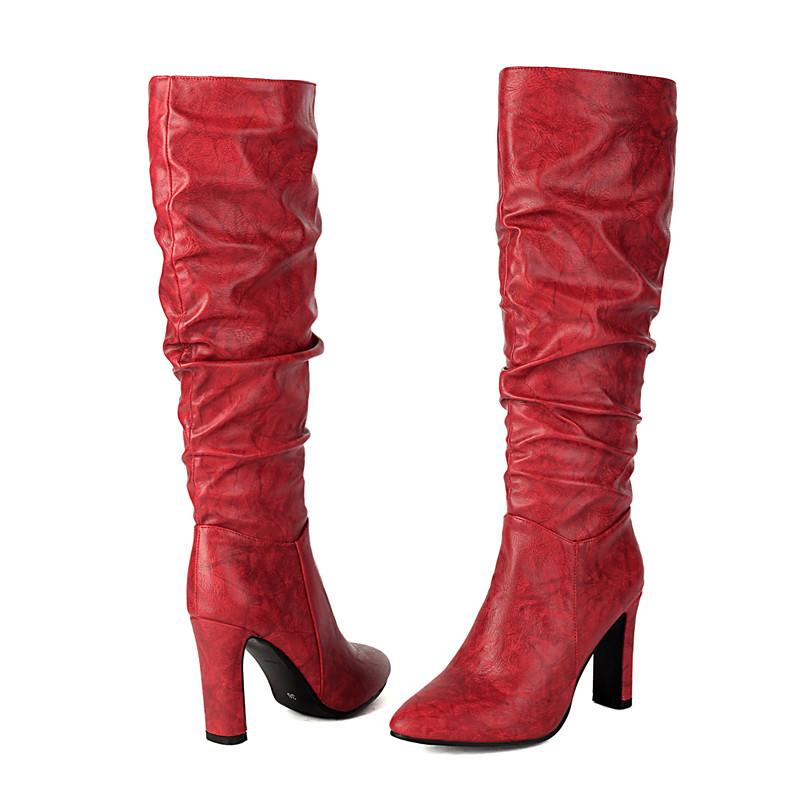 Women's High-heeled Boots Autumn and Winter New Simple Temperament Solid Color Large Size Versatile Medium Boots