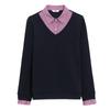 Khmer Farbblock-Revers Zweiteiliger Look Damen Langarm Herbst/Winter Pullover-Shirt