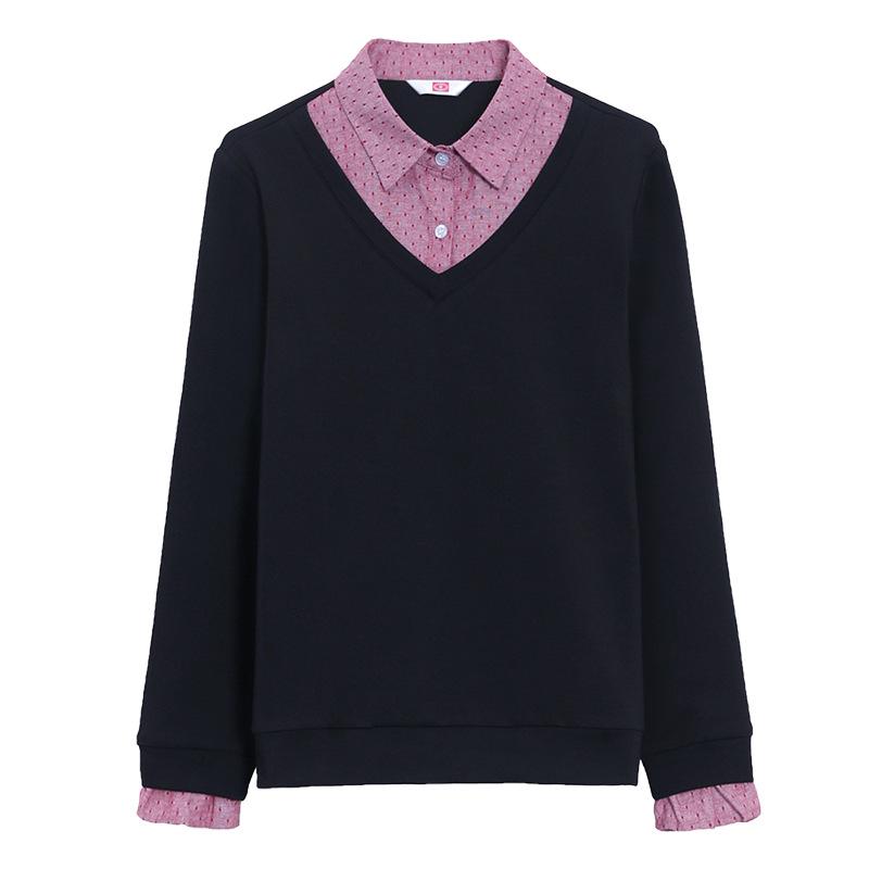 Khmer Farbblock-Revers Zweiteiliger Look Damen Langarm Herbst/Winter Pullover-Shirt