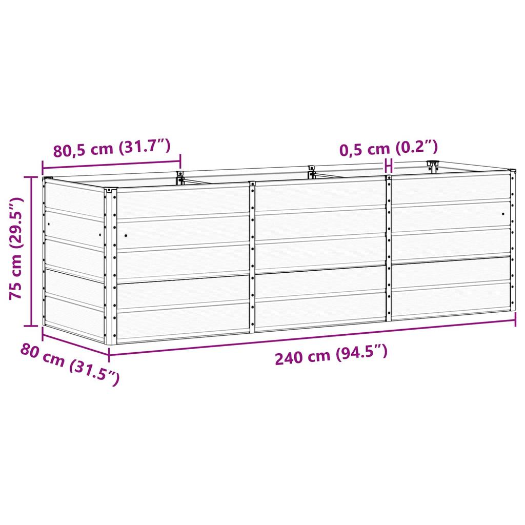Planter Light Grey 240 X 80 X 75 Cm Steel