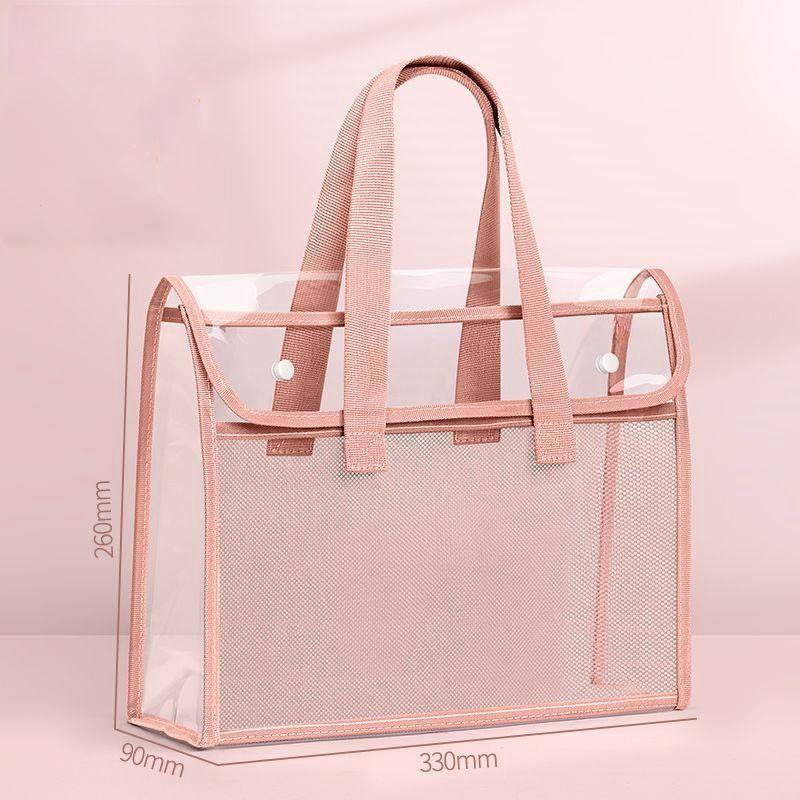 Large Capacity A4 Clear Document Bag PVC Waterproof Snap Closure File Folder for Office School Supplies Storage and Organization