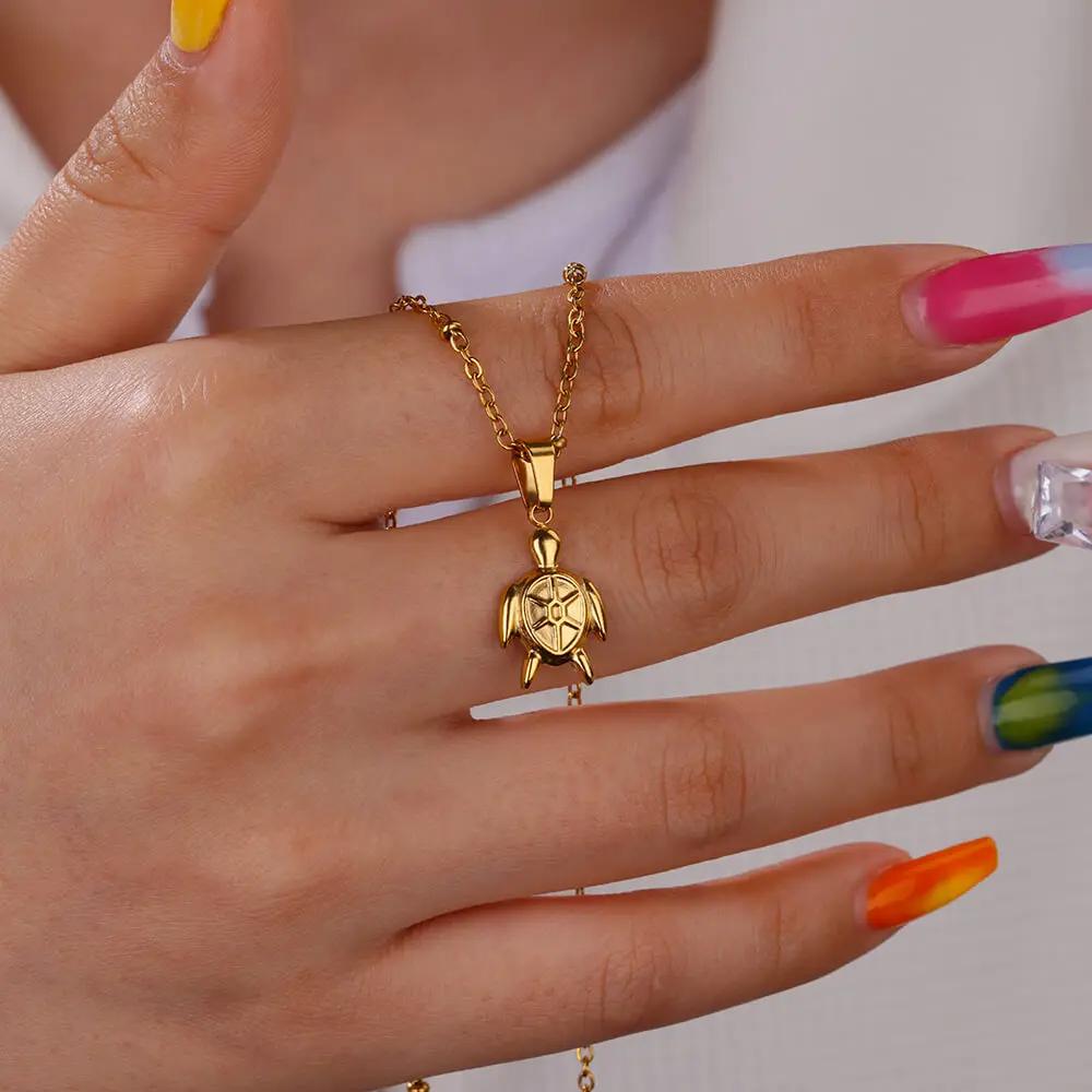 Cute Sea Turtle Pendant Stainless Steel Necklaces For Women Gold Color Animal Aesthetic Pendant Necklace Aesthetic Jewelry