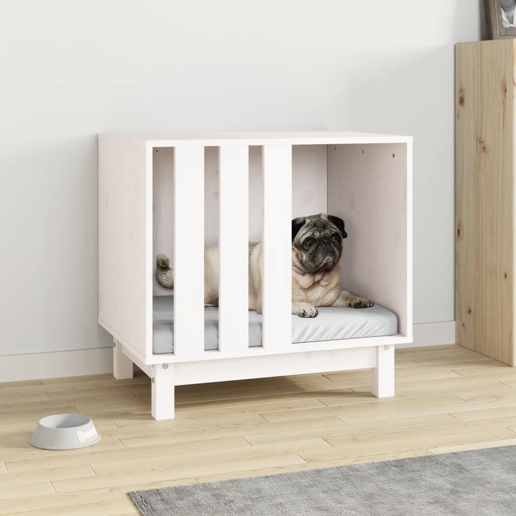 Vidaxl Domek Dla Psa, Biały, 60X45X57 Cm, Lite Drewno Sosnowe
