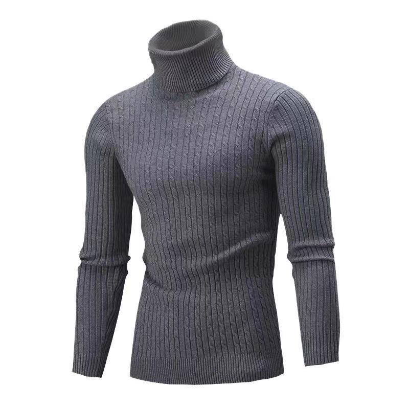 Men's Autumn/Winter 2025 High Neck Solid Color Cable Knit Sweater Pullover
