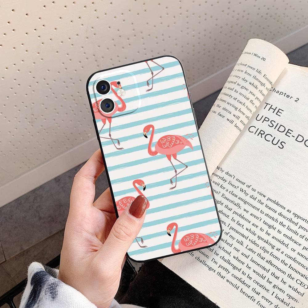 Flamingo Phone Case For IPhone 17 Air 16 15 14 13 Pro Max 11 12 Black Silicone Cover