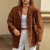 Women's Retro Brown Loose Pocket Long Sleeve Suit Jacket