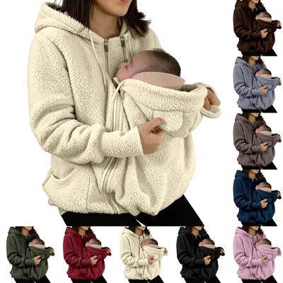 Damen Winter Warm Fleece Umstandsmantel mit durchgehendem Reißverschluss Babytragejacke Schwangerschaftskleidung