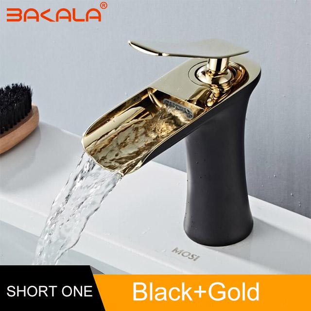 BLACK GOLDEN Basin Faucet Cold and Hot Water Waterfall Bathroom Faucet Single handle Basin Mixer Tap Deck Mount Torneira
