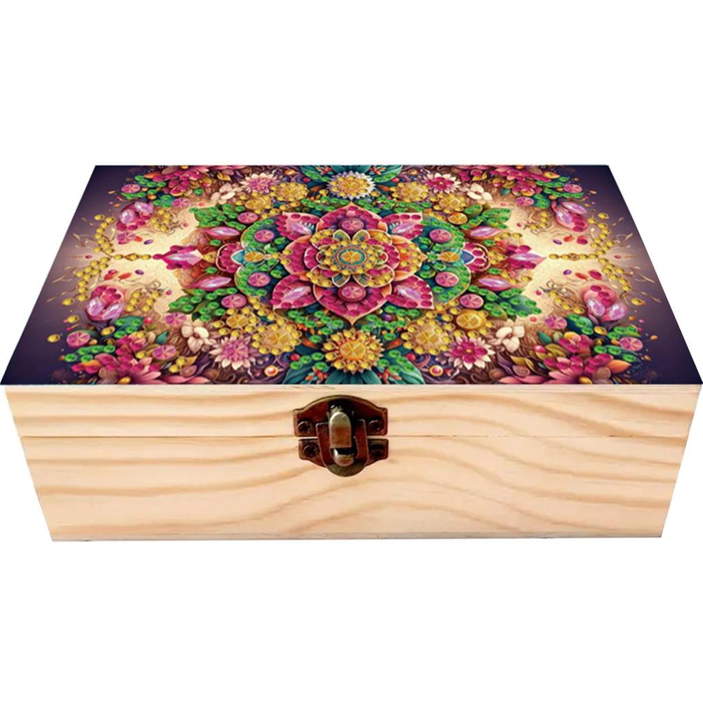 5D DIY Diamond Art Handmade Storage Box Partial Drill Colored Pattern Wood Case Crystal Storage Case Kit for Desktop Diamond Art