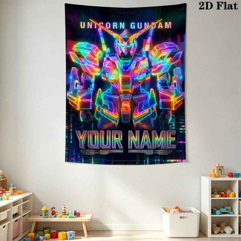 Name Custom Gundam Wall Tapestry Aesthetic Wall Hanging Printed Fabric Blanket Decorative Tapestries for Bedroom Living Room Home Decor