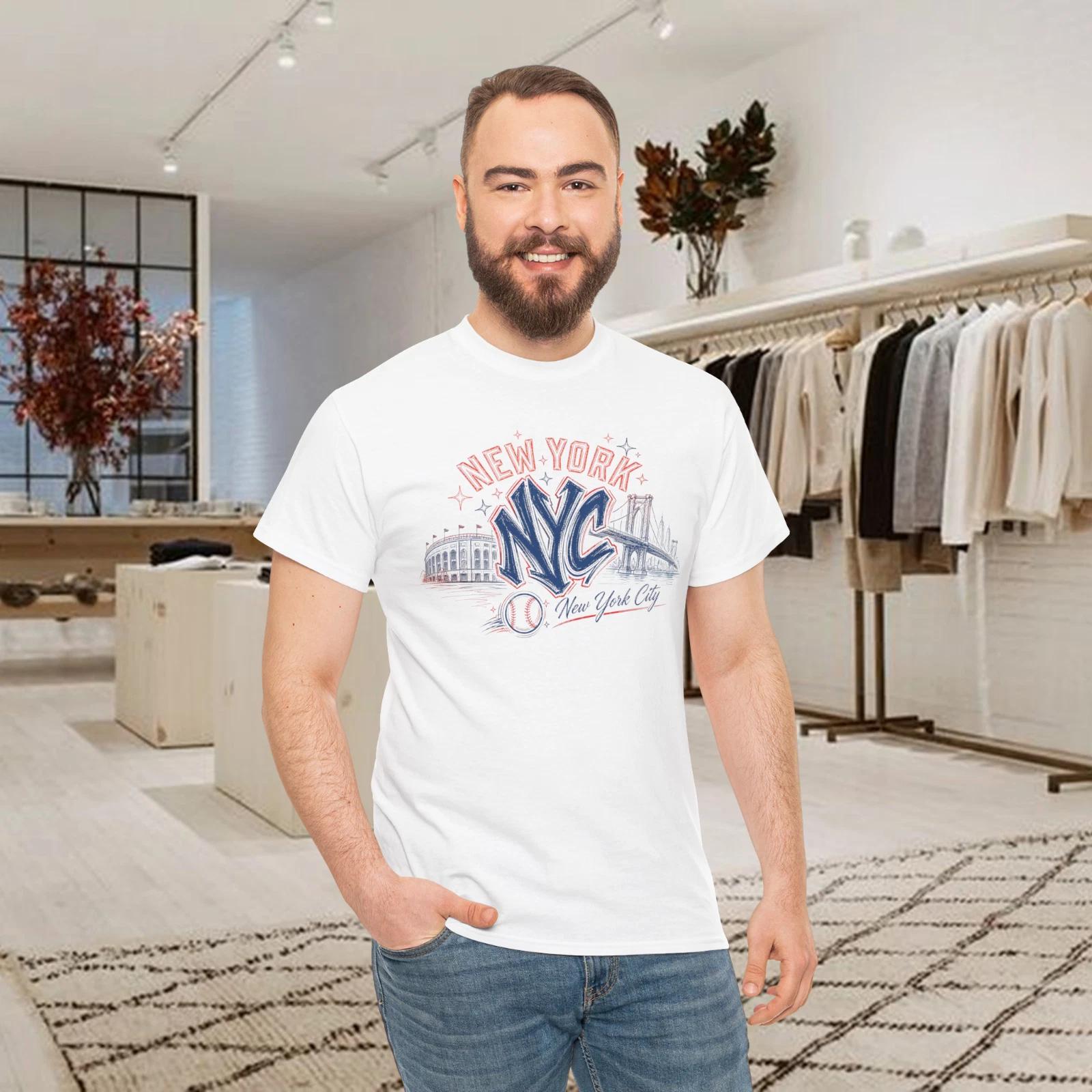 New York City NYC Baseball Skyline Bridge Graphic T-shirt S