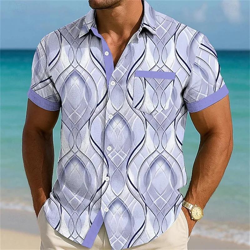 Fashion Casual Men's Geometric Color Block Sleeve Daily Shirt Button Up Shirt Casual Daily InSummer