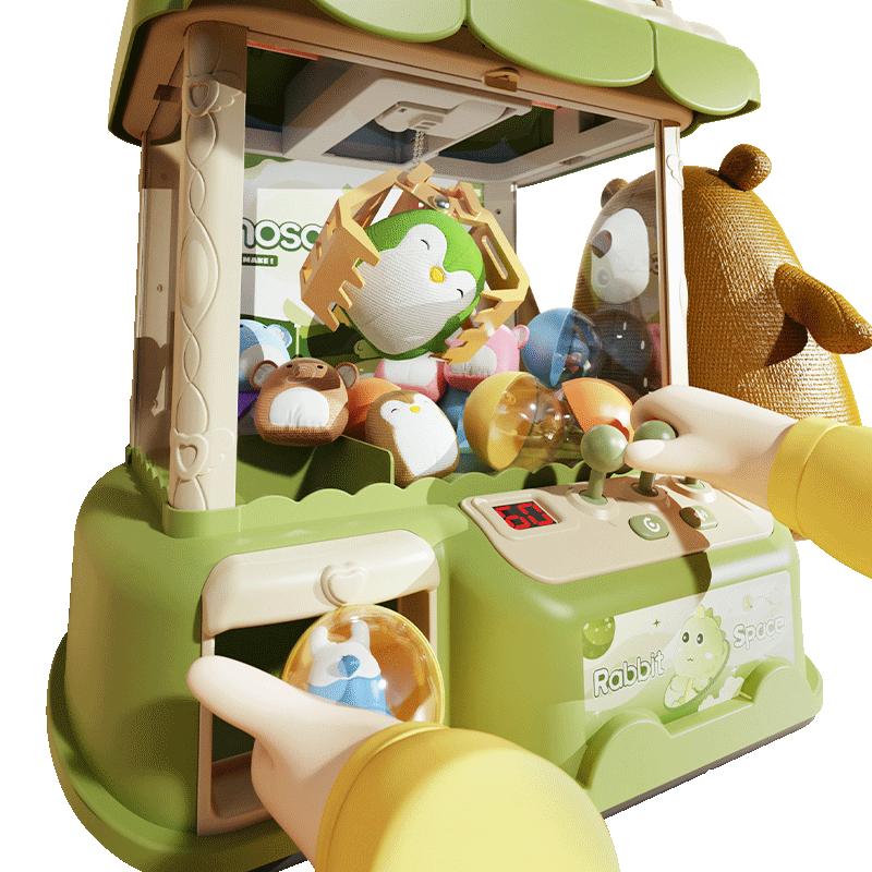 Kids Mini Claw Machine Toy - Manual Arcade Prize Dispenser with 10 Plush Dolls, Ideal Birthday Party Gift