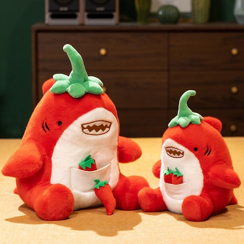 Red Pepper Shaped Shark Plush Toy Soft Stuffed Animal Chili Style Creative Gift for Kids Birthday