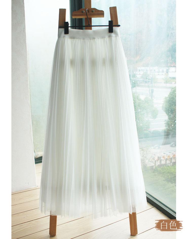 

Qooth Summer Skirt Elegant Tulle Skirt Ankle Length Pleated Skirts Mid Length A Line Skirt QT2585 One Size білий