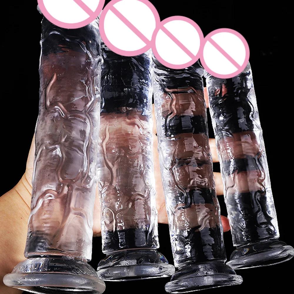 Suur kristallželee realistlik läbipaistev dildo imemiskapp, tohutu läbipaistev peenis, anaaltoode, seksmänguasjad naisele, täiskasvanud lesbi