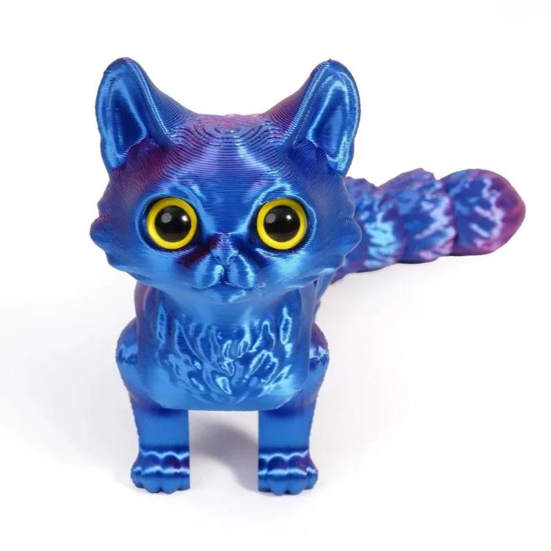 3D Printed Cute Cats Ornaments Tail Joint Movable Cat Model Home Office Desktop Decorations Car Center Control Decoration Gifts