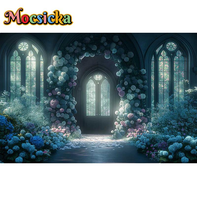 Mocsicka Photography Background Dreamy Misty Arch Castle Floral Decor Wedding Maternity Adult Art Portrait Backdrop Photo Studio
