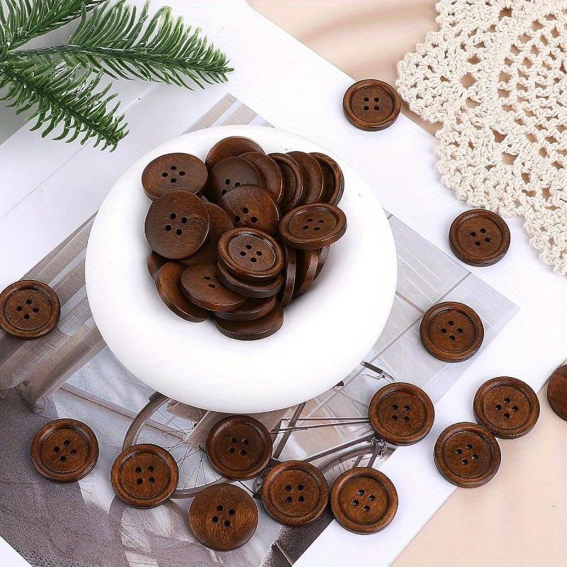 Lot de 10 boutons de couture ronds et polis, 4 trous, classiques, en bois, pour la couture, le bricolage, les vêtements, les chemises, les articles tricotés
