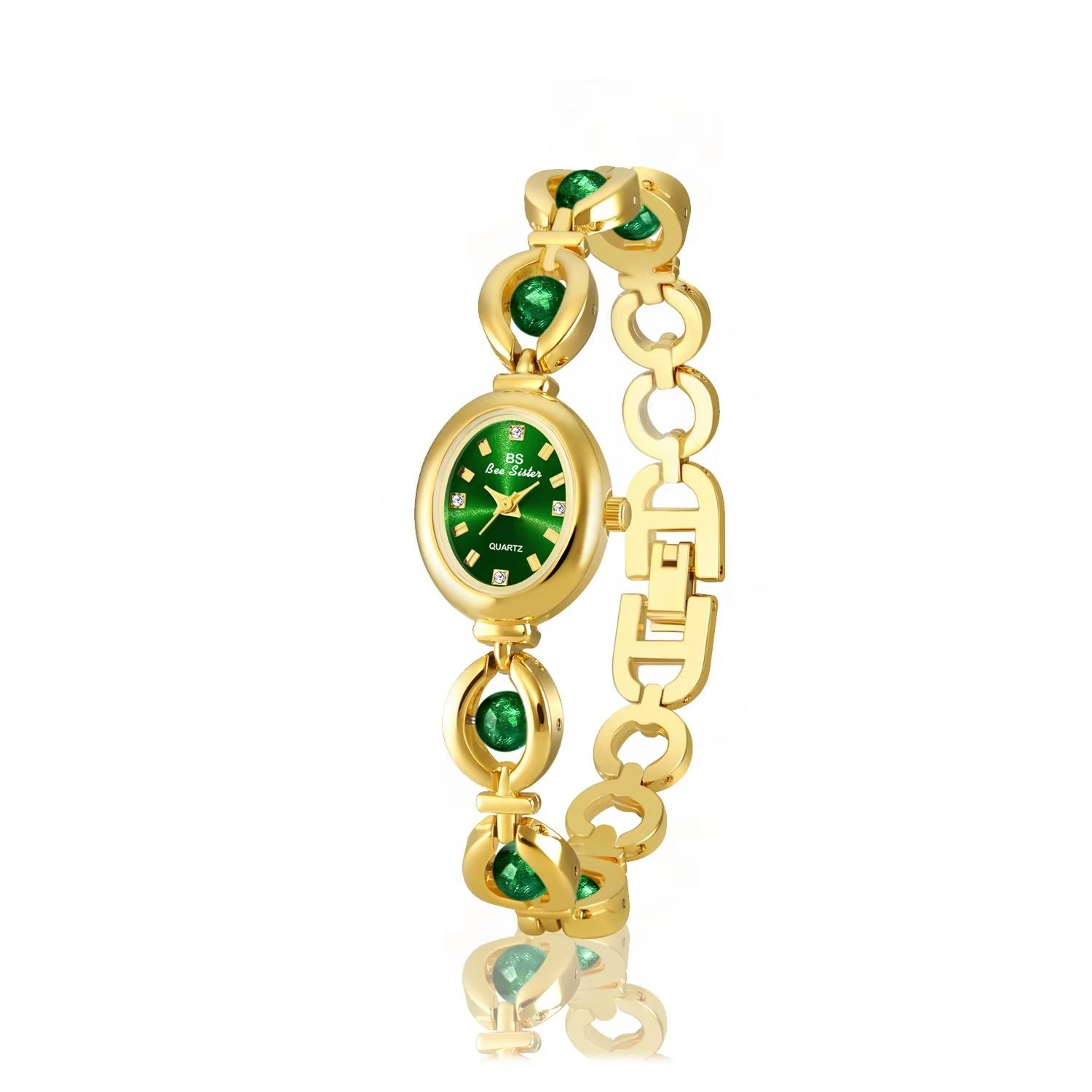 

V61 Досуг и Мода Женские Часы Зеленый Нефрит Кристалл Водонепроницаемые Кварцевые Часы Элегантные Часы Подарок часы для женщины